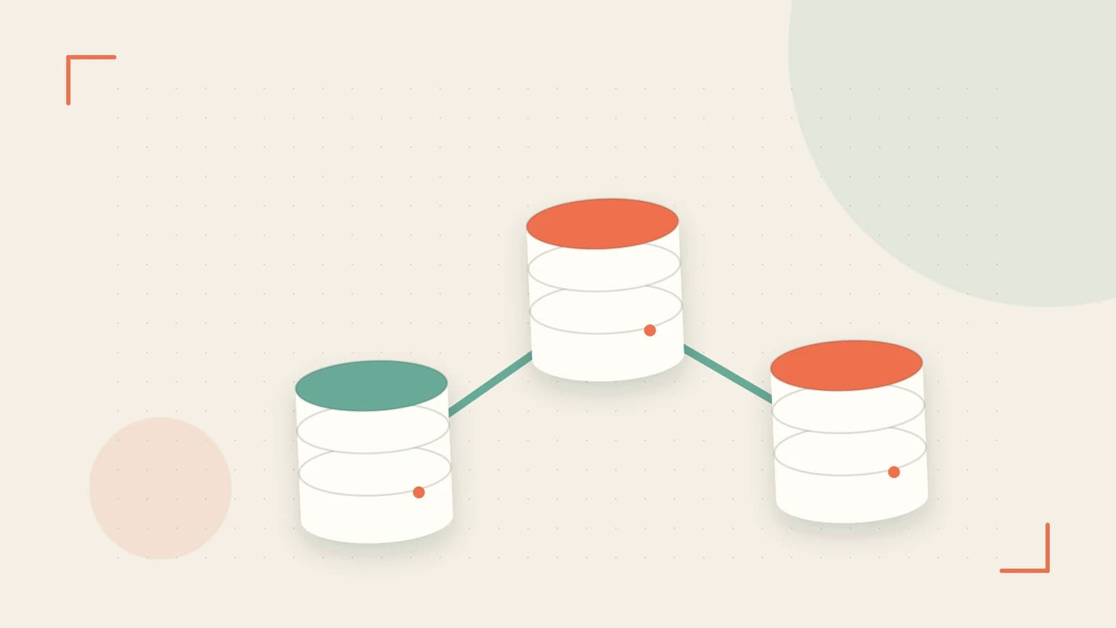 Editorial illustration of structured records, database cylinders and relationships between tables