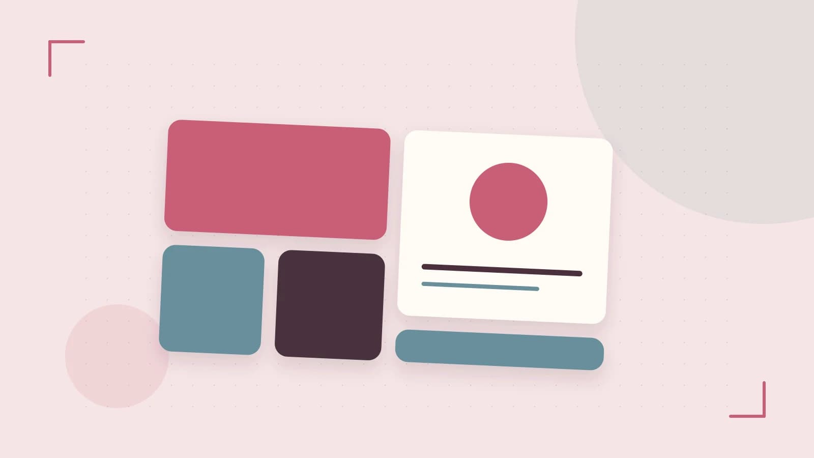 Editorial illustration of responsive browser layouts, overlapping design components and a color system