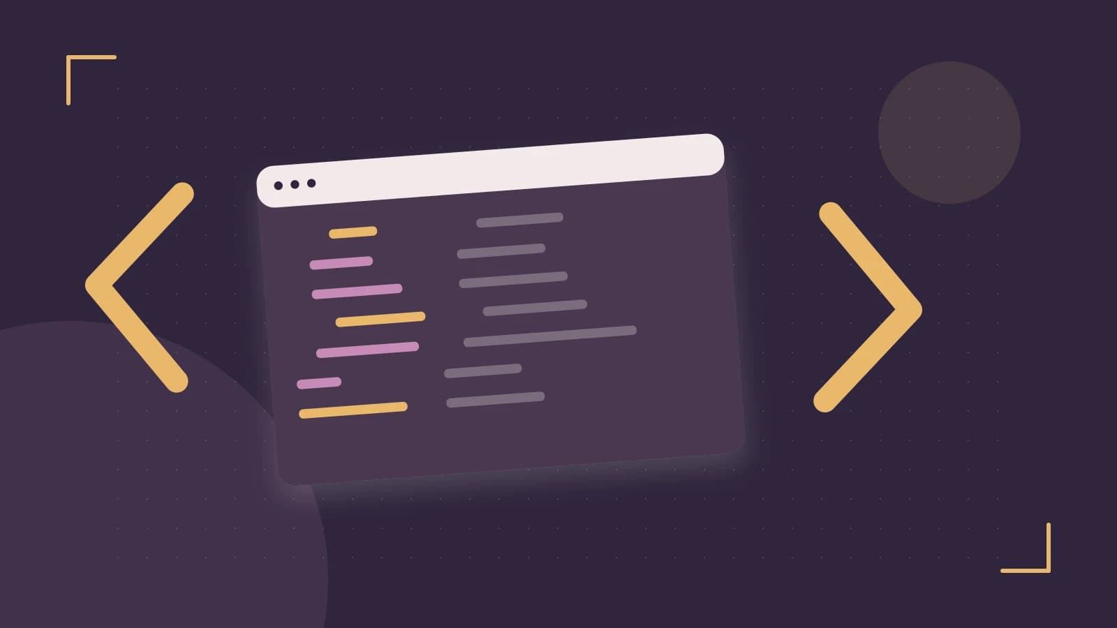 Editorial illustration of an abstract code editor, syntax blocks and oversized programming brackets