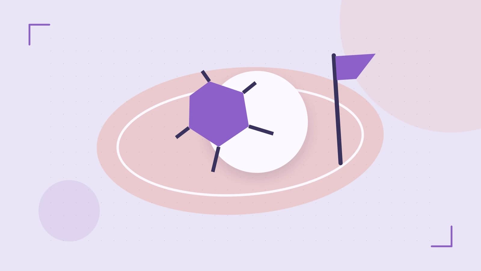 Editorial illustration of a stylized sports ball, stadium geometry and dynamic arcs
