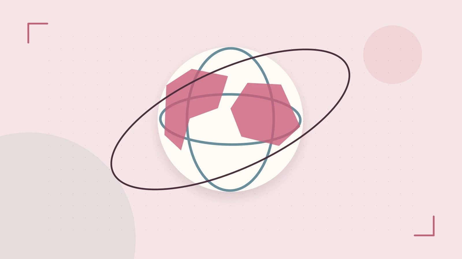 Editorial illustration of an editorial globe with meridians and layered geographic shapes