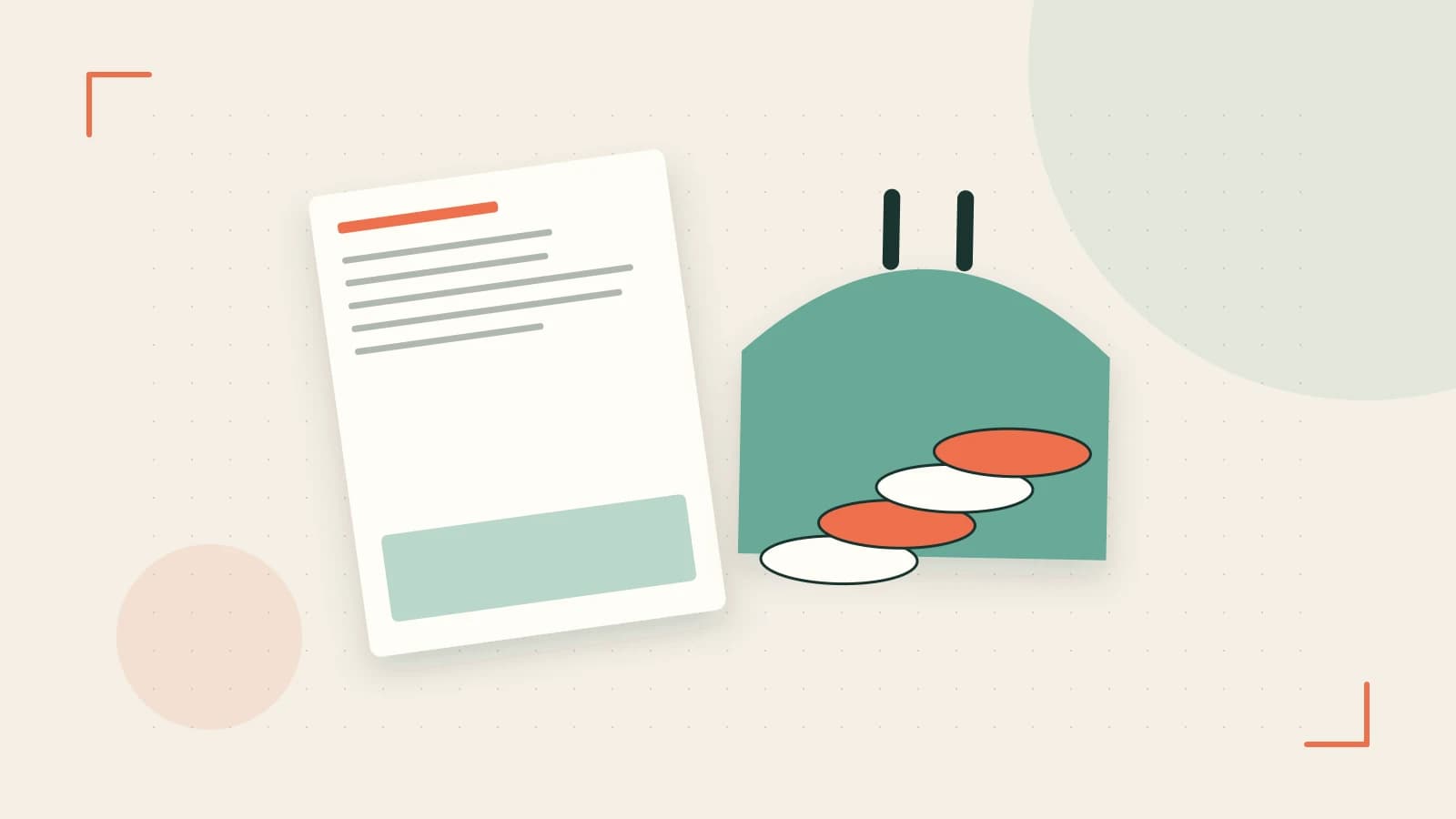 Editorial illustration of abstract coins, a payment card and a geometric financial chart without data labels