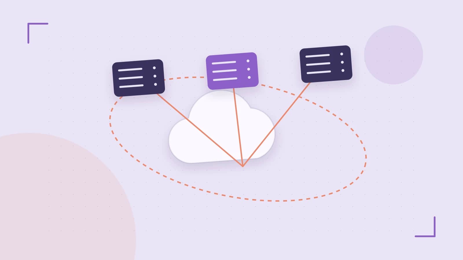 Editorial illustration of cloud infrastructure, connected server racks and an orbital service map