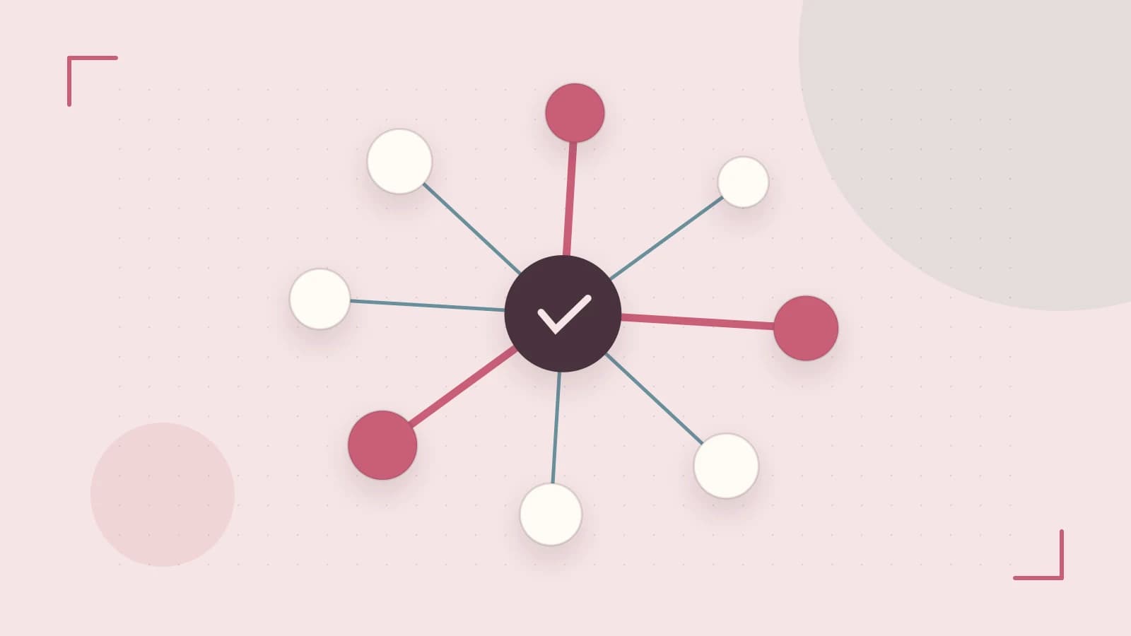 Editorial illustration of an algorithmic node graph with branching paths and a highlighted result