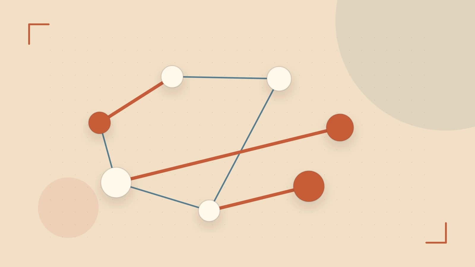 Editorial illustration of an algorithmic node graph with branching paths and a highlighted result