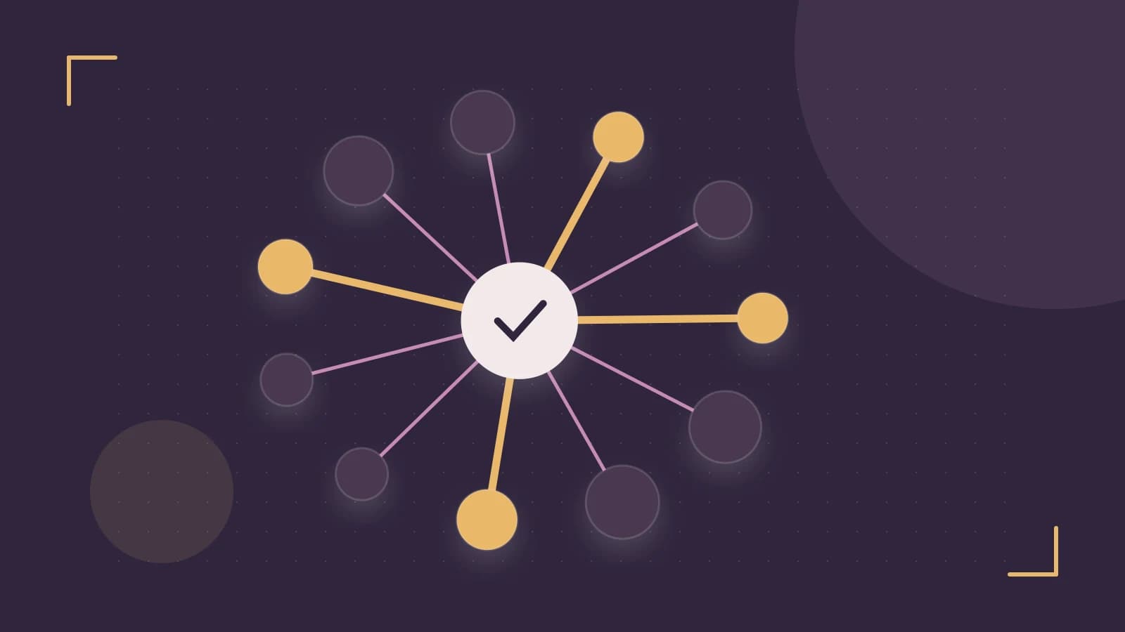 Editorial illustration of an algorithmic node graph with branching paths and a highlighted result