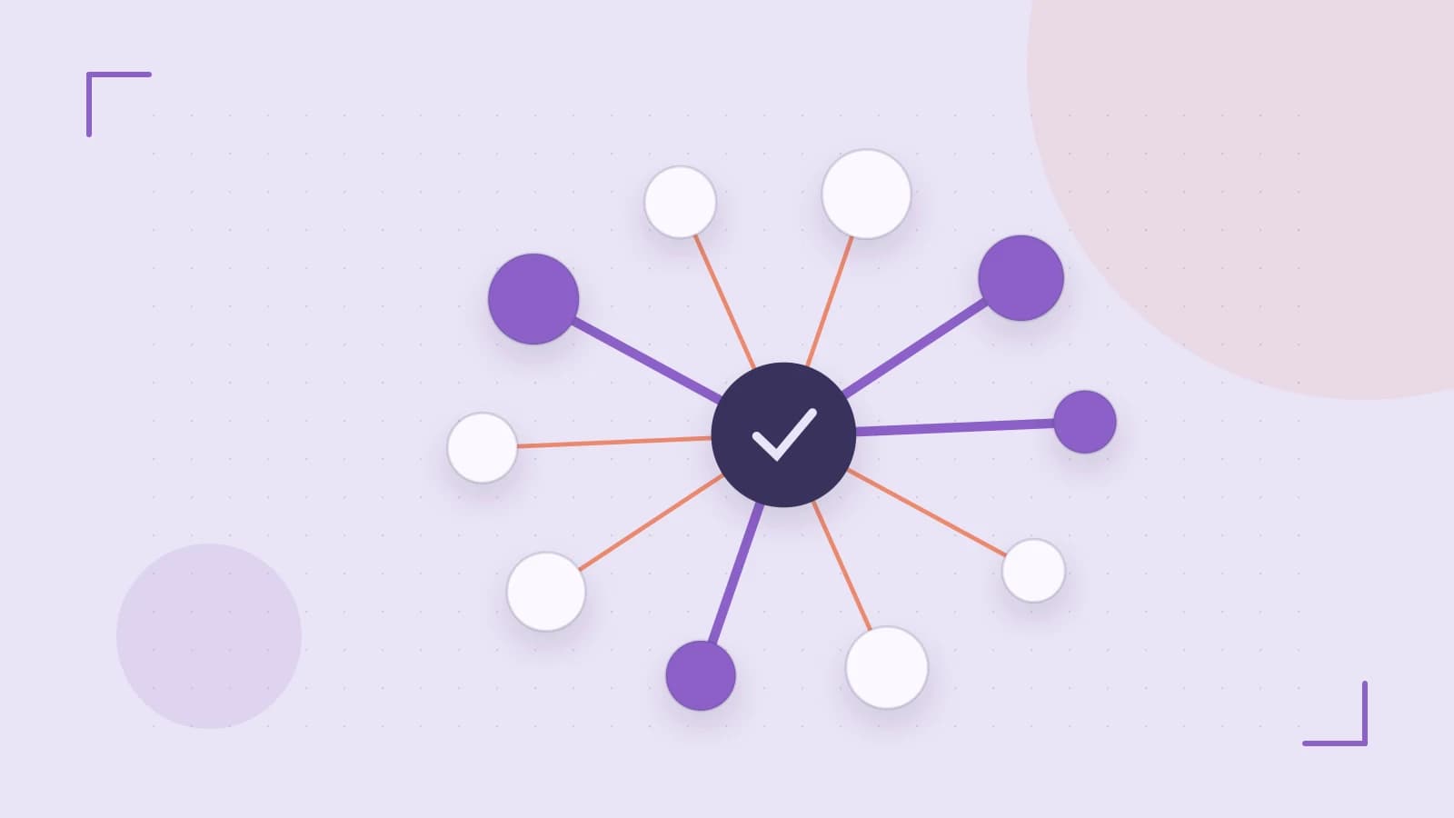 Editorial illustration of an algorithmic node graph with branching paths and a highlighted result