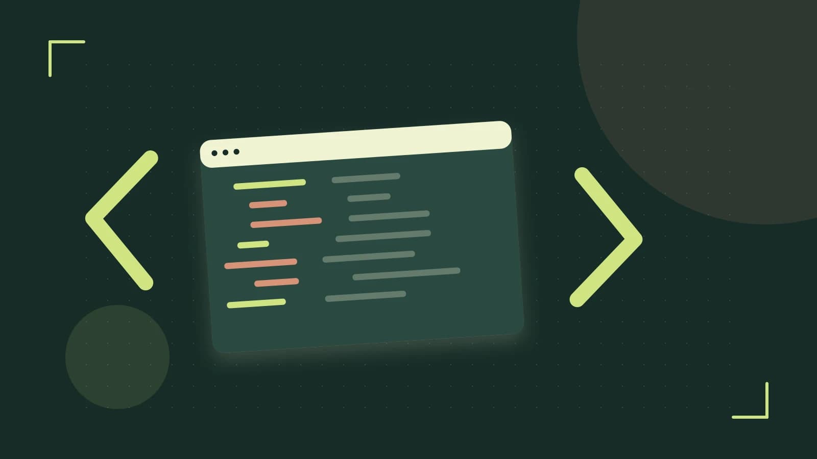 Editorial illustration of an abstract code editor, syntax blocks and oversized programming brackets