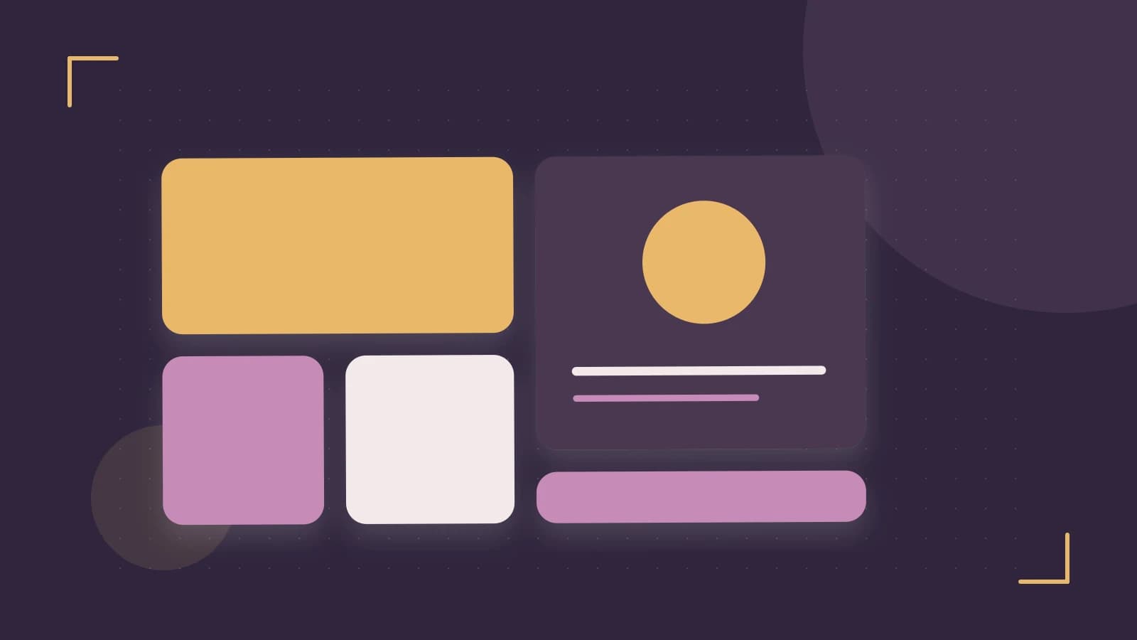 Editorial illustration of responsive browser layouts, overlapping design components and a color system