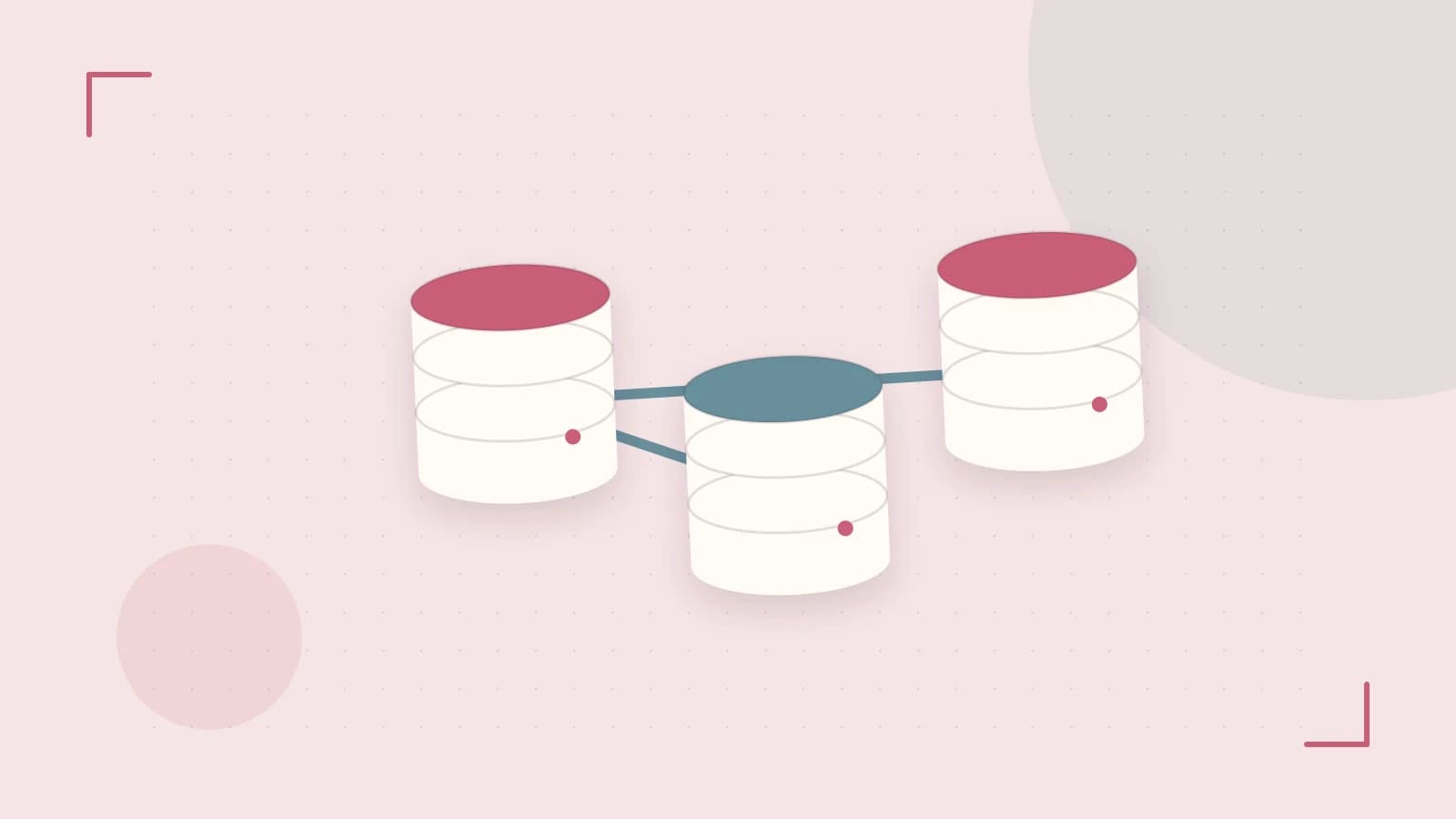 Editorial illustration of structured records, database cylinders and relationships between tables