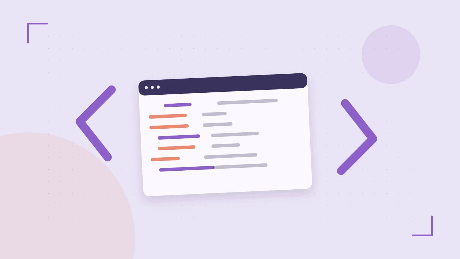 Editorial illustration of an abstract code editor, syntax blocks and oversized programming brackets