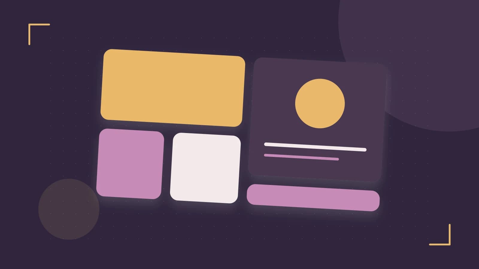 Editorial illustration of responsive browser layouts, overlapping design components and a color system