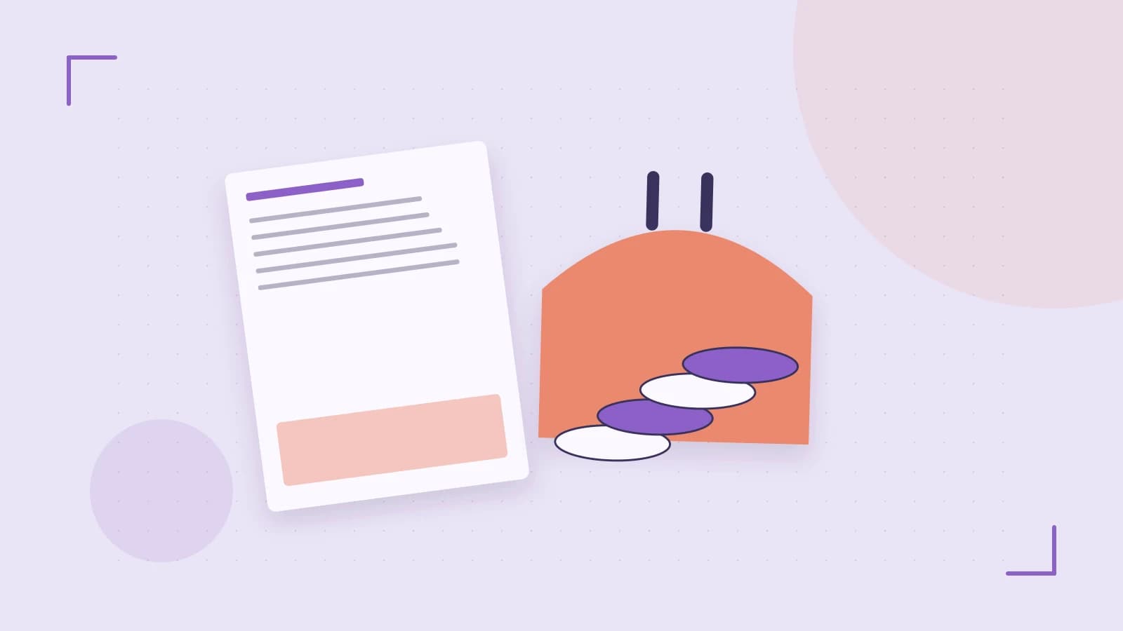 Editorial illustration of abstract coins, a payment card and a geometric financial chart without data labels