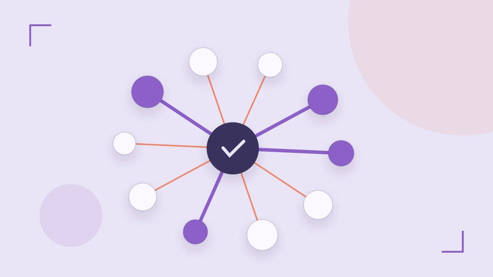 Editorial illustration of an algorithmic node graph with branching paths and a highlighted result