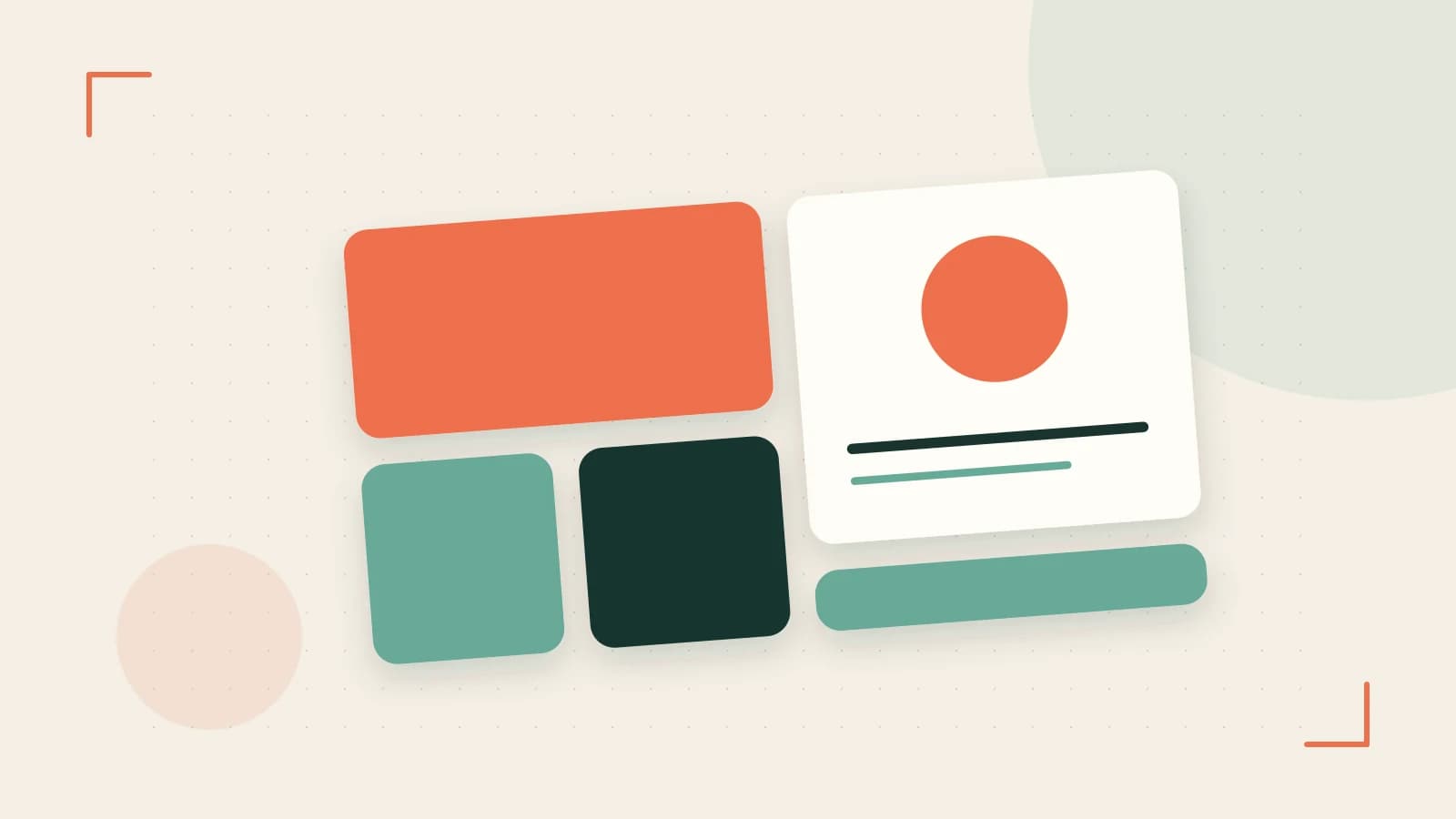 Editorial illustration of responsive browser layouts, overlapping design components and a color system