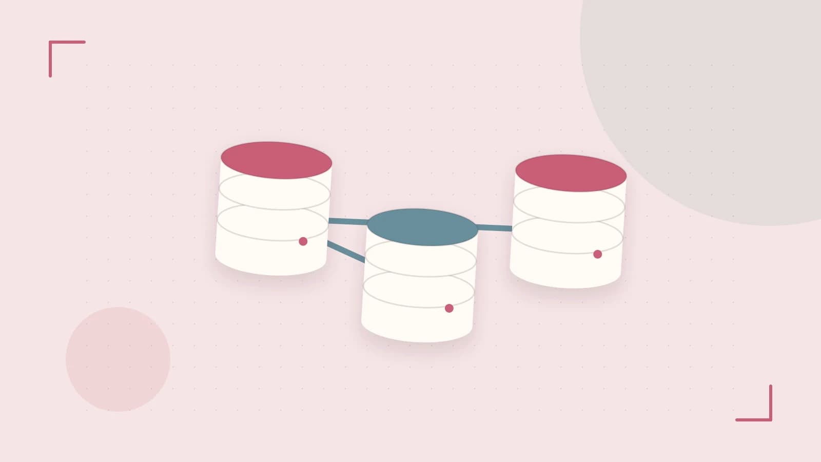 Editorial illustration of structured records, database cylinders and relationships between tables