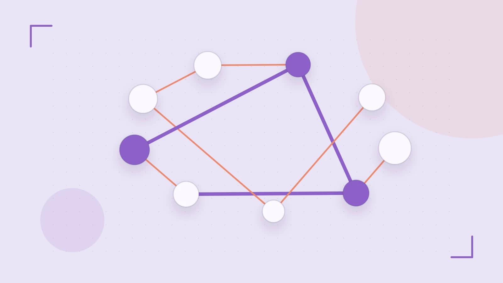 Editorial illustration of an algorithmic node graph with branching paths and a highlighted result