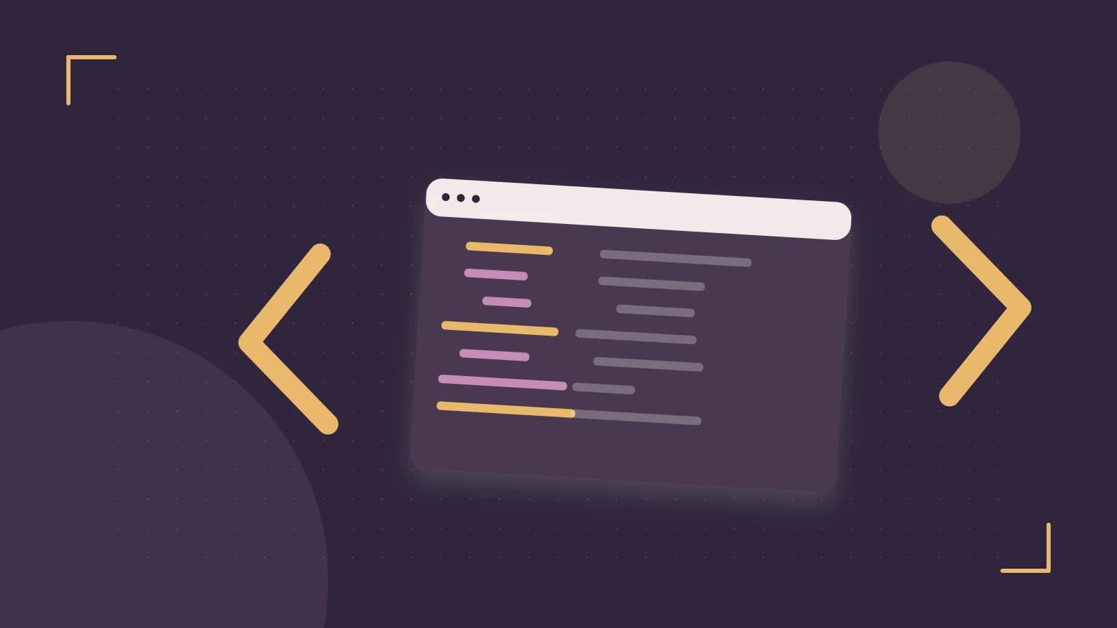 Editorial illustration of an abstract code editor, syntax blocks and oversized programming brackets