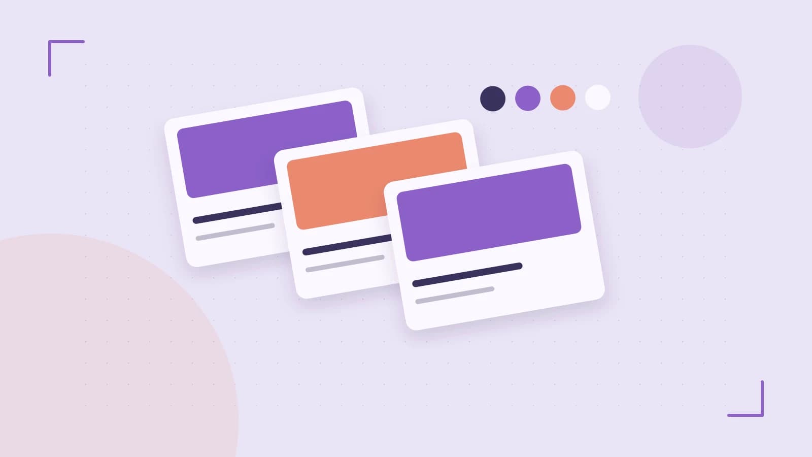 Editorial illustration of responsive browser layouts, overlapping design components and a color system