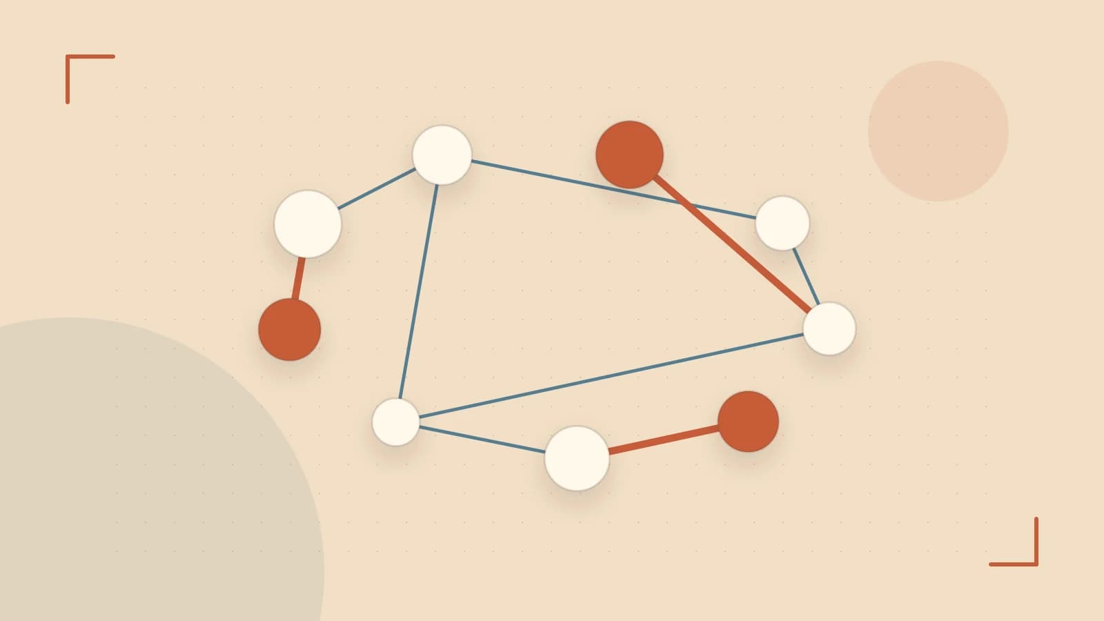 Editorial illustration of an algorithmic node graph with branching paths and a highlighted result