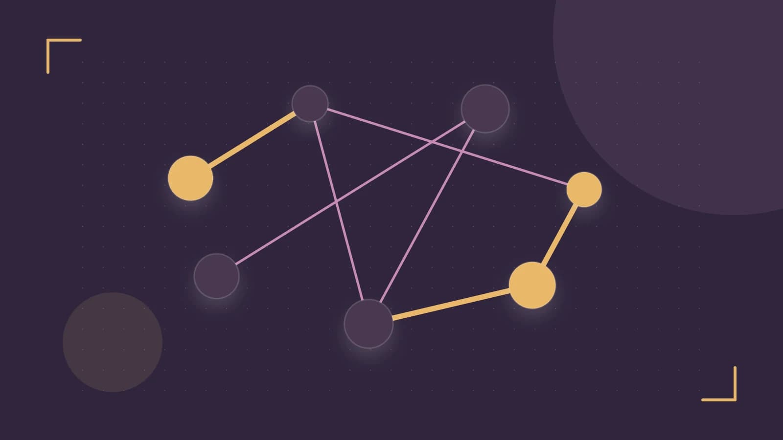 Editorial illustration of an algorithmic node graph with branching paths and a highlighted result