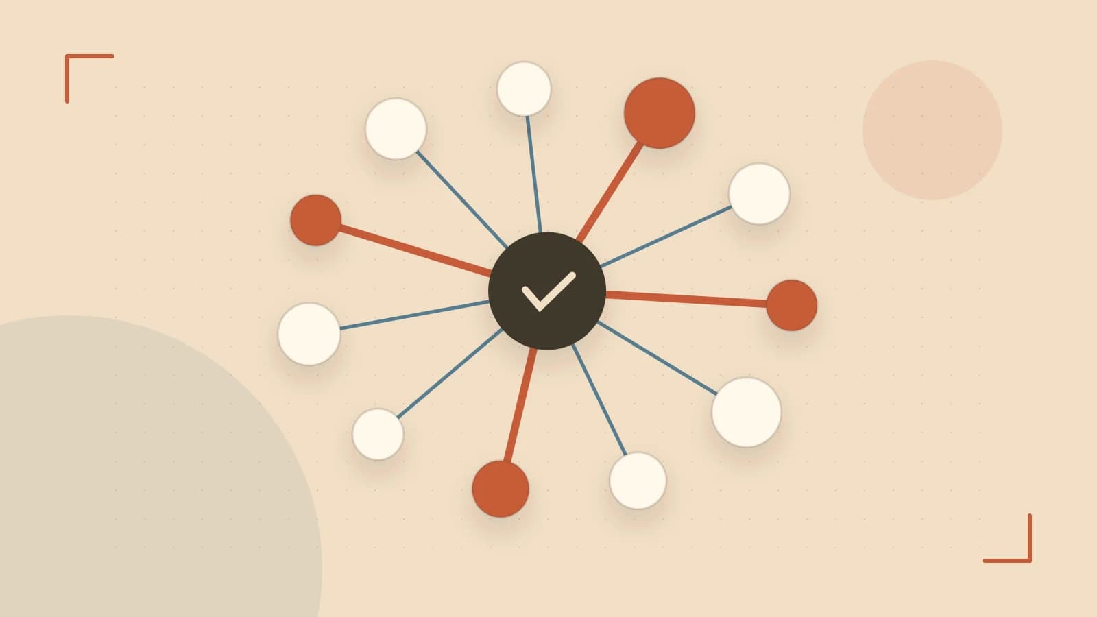 Editorial illustration of an algorithmic node graph with branching paths and a highlighted result
