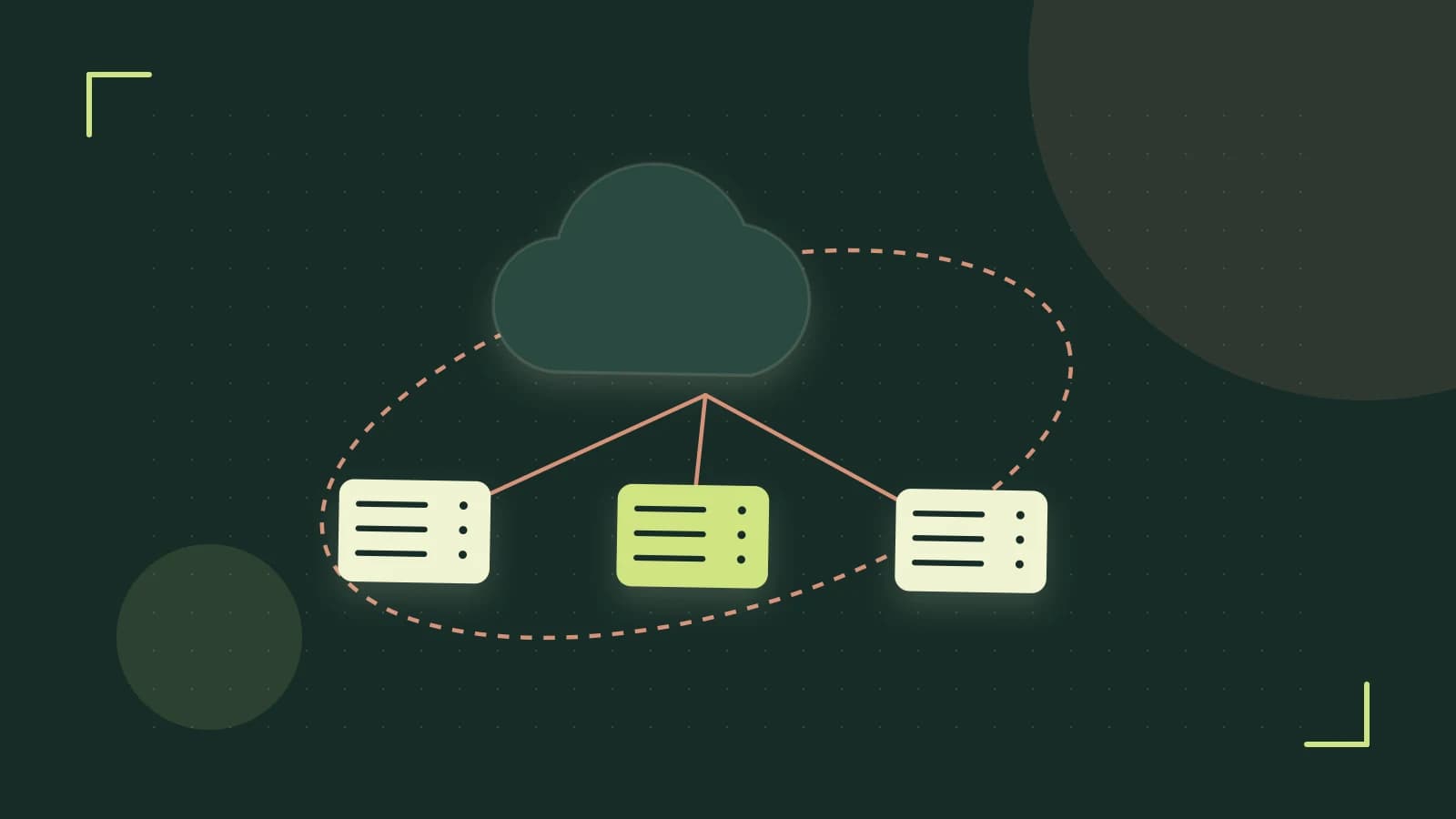 Editorial illustration of cloud infrastructure, connected server racks and an orbital service map