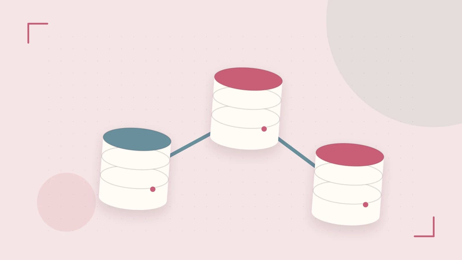 Editorial illustration of structured records, database cylinders and relationships between tables