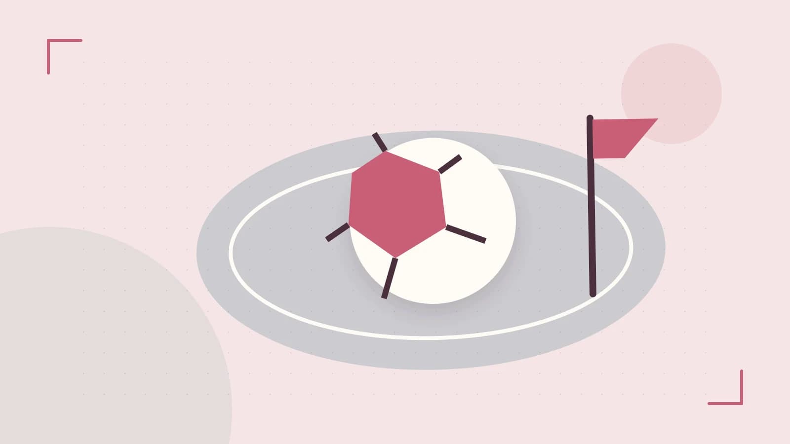 Editorial illustration of a stylized sports ball, stadium geometry and dynamic arcs
