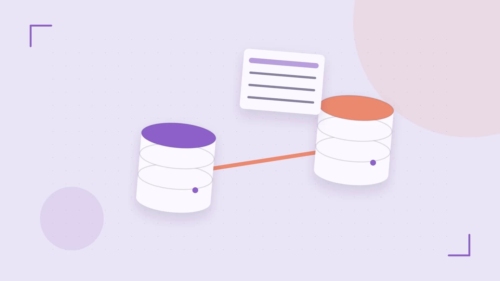 Editorial illustration of structured records, database cylinders and relationships between tables