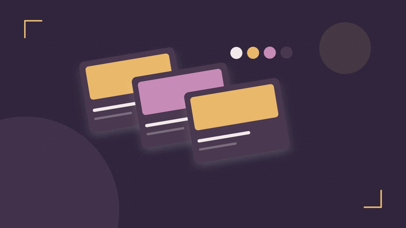 Editorial illustration of responsive browser layouts, overlapping design components and a color system