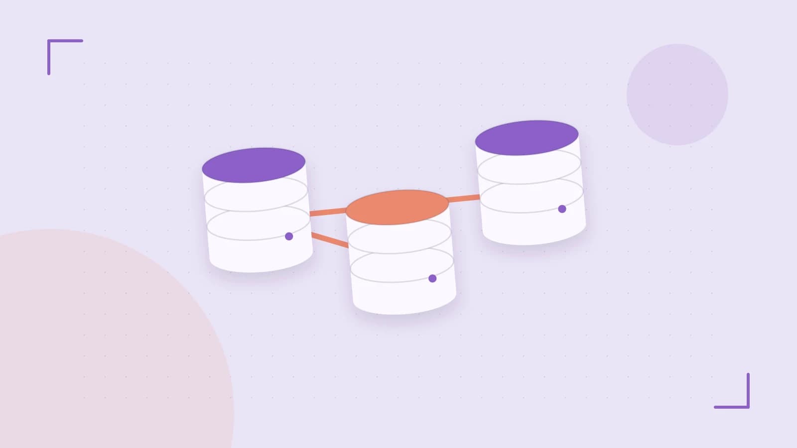 Editorial illustration of structured records, database cylinders and relationships between tables