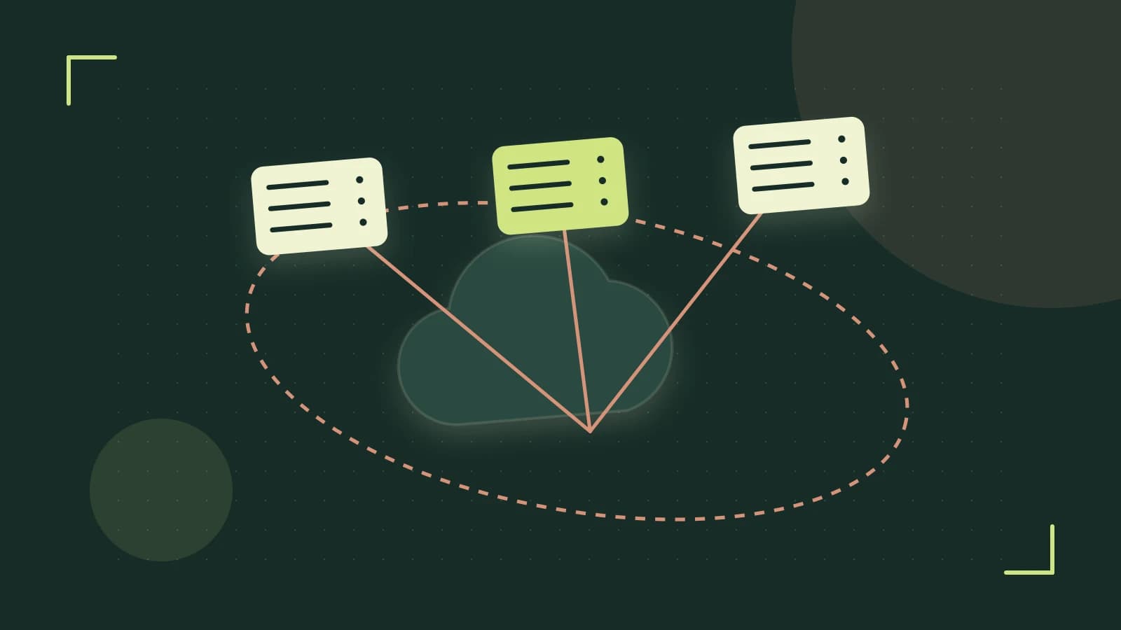 Editorial illustration of cloud infrastructure, connected server racks and an orbital service map