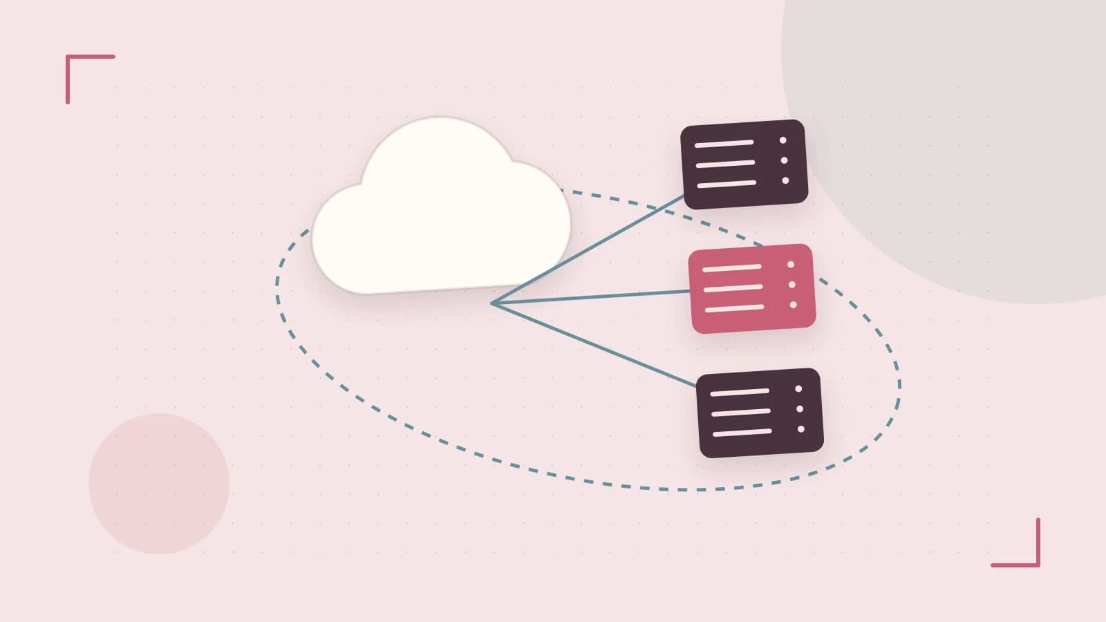 Editorial illustration of cloud infrastructure, connected server racks and an orbital service map