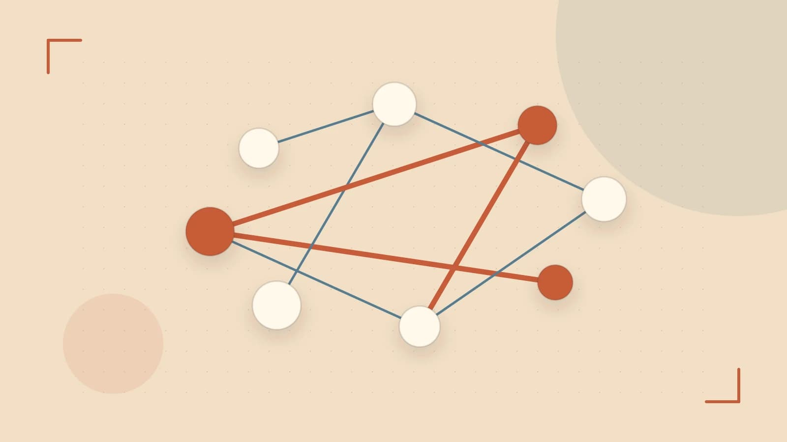 Editorial illustration of an algorithmic node graph with branching paths and a highlighted result