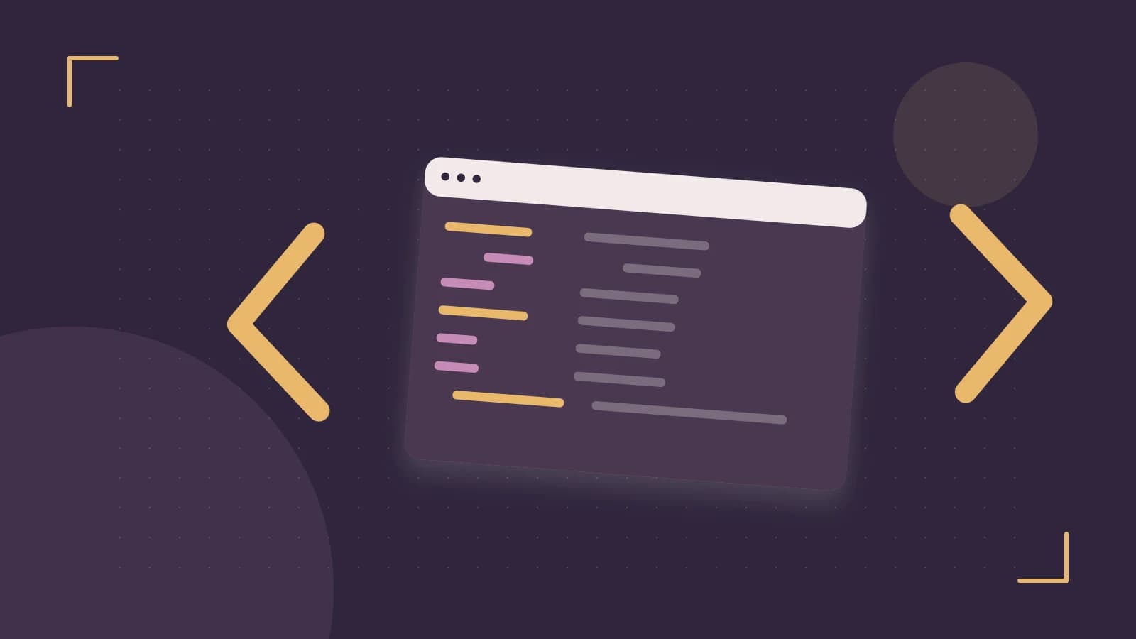 Editorial illustration of an abstract code editor, syntax blocks and oversized programming brackets