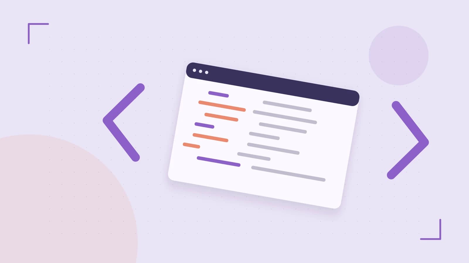 Editorial illustration of an abstract code editor, syntax blocks and oversized programming brackets