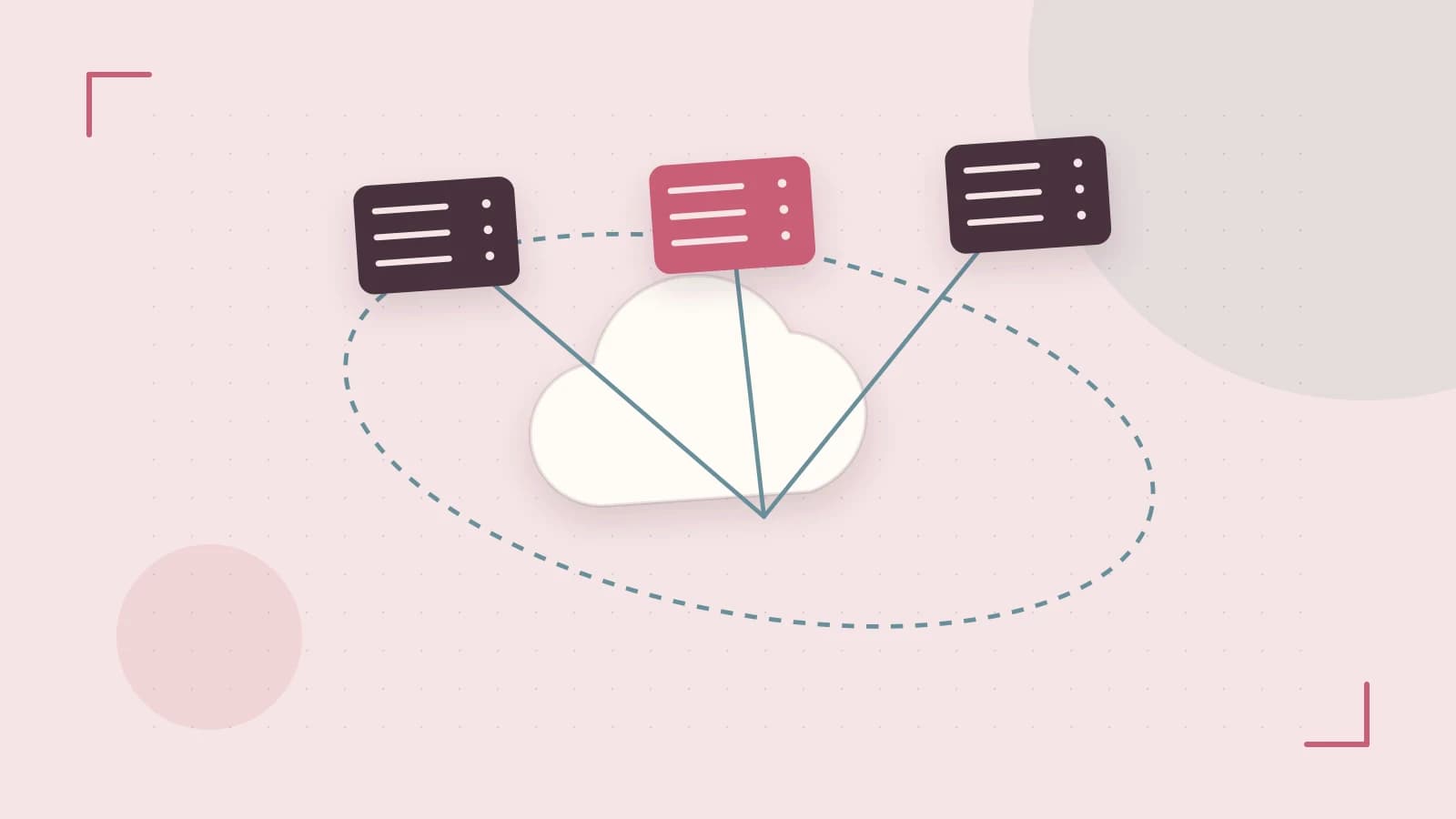 Editorial illustration of cloud infrastructure, connected server racks and an orbital service map