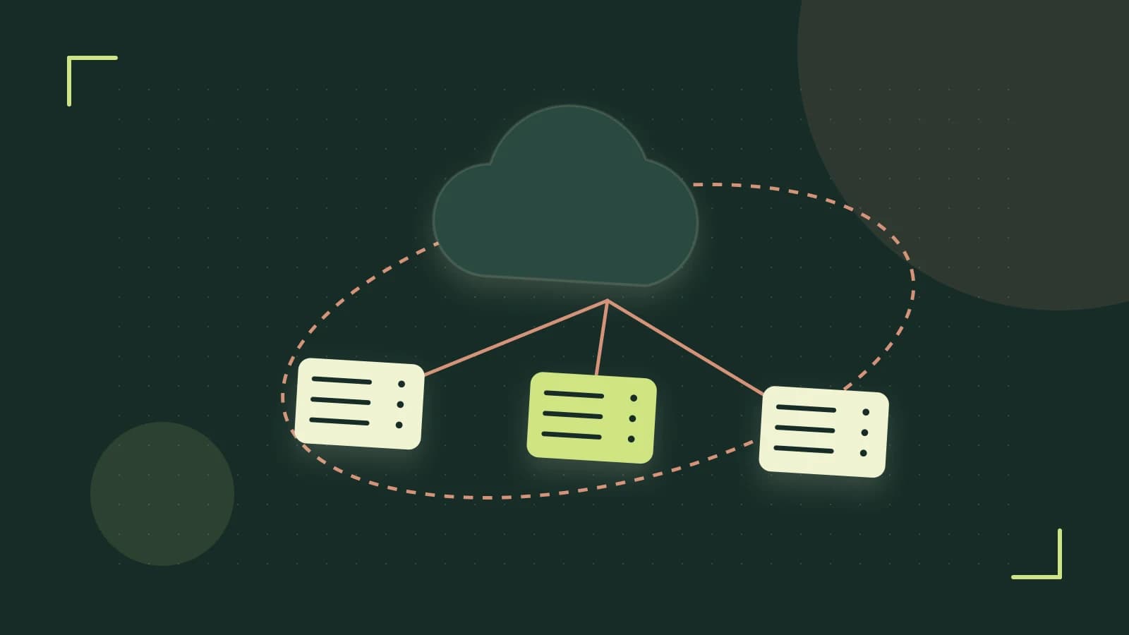 Editorial illustration of cloud infrastructure, connected server racks and an orbital service map