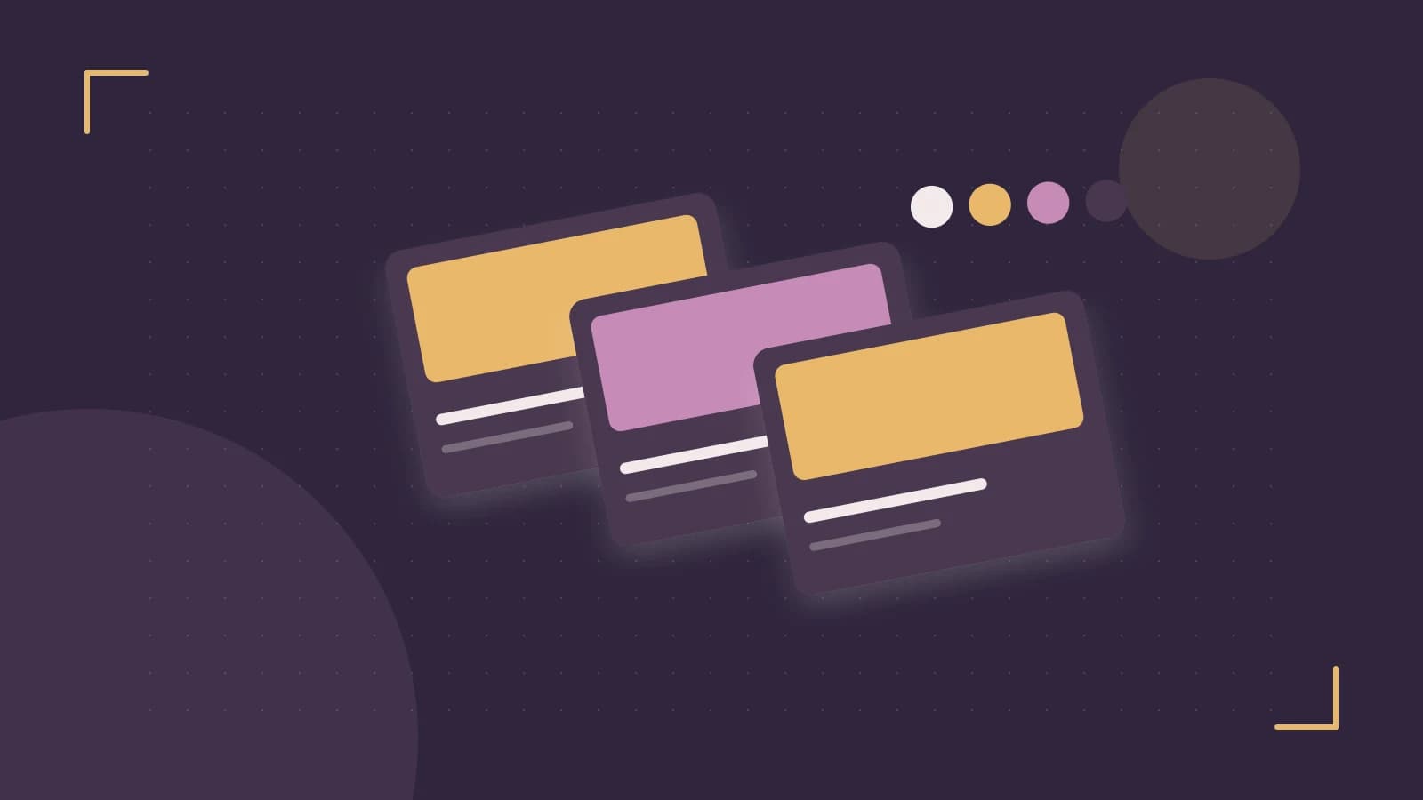 Editorial illustration of responsive browser layouts, overlapping design components and a color system