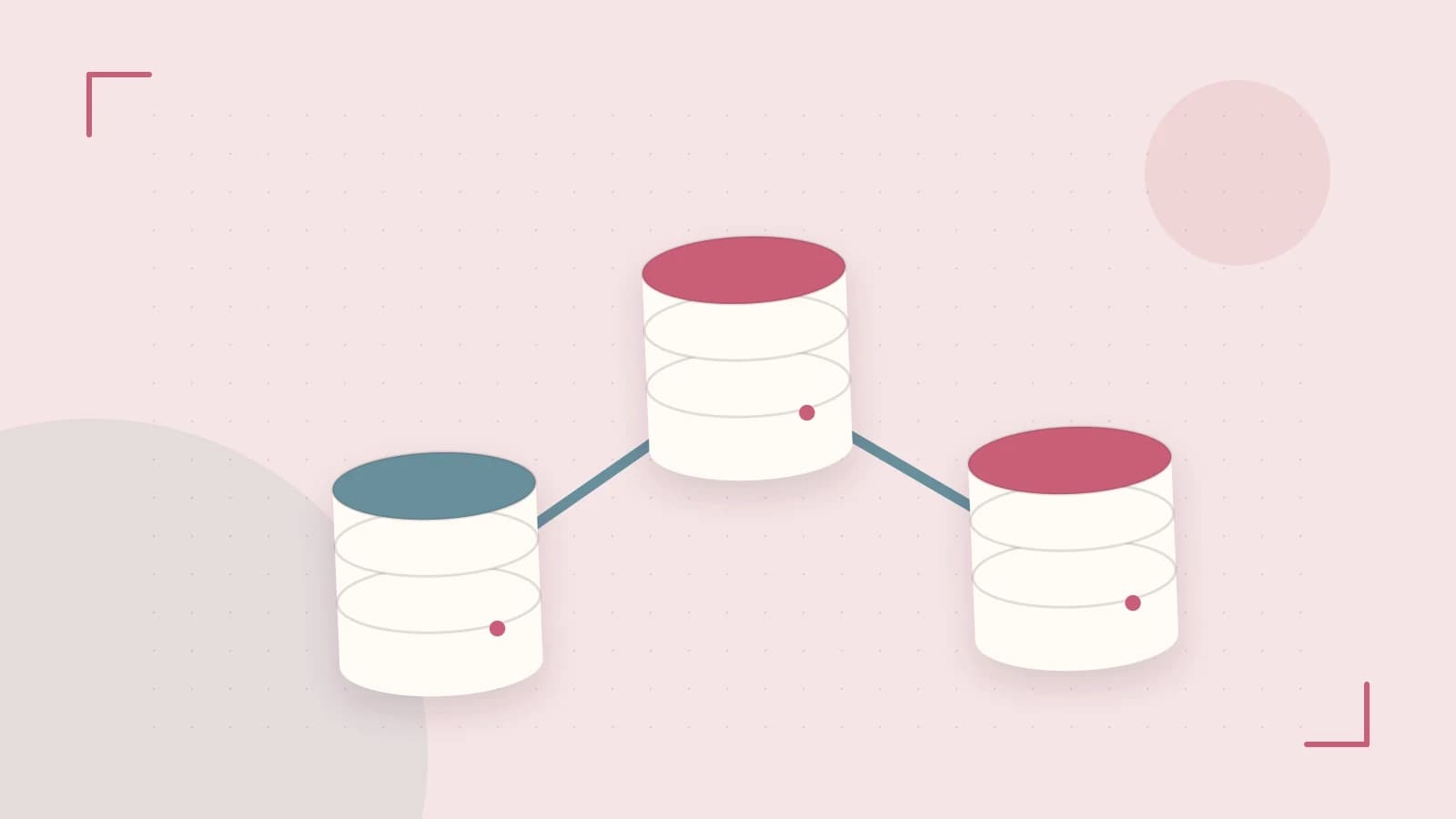 Editorial illustration of structured records, database cylinders and relationships between tables