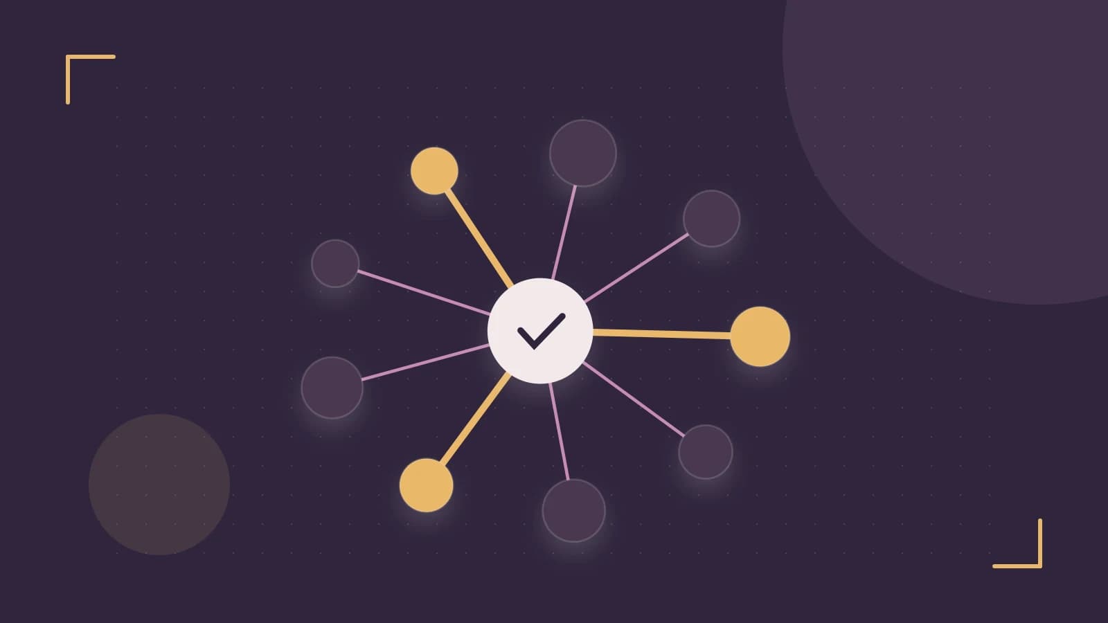 Editorial illustration of an algorithmic node graph with branching paths and a highlighted result