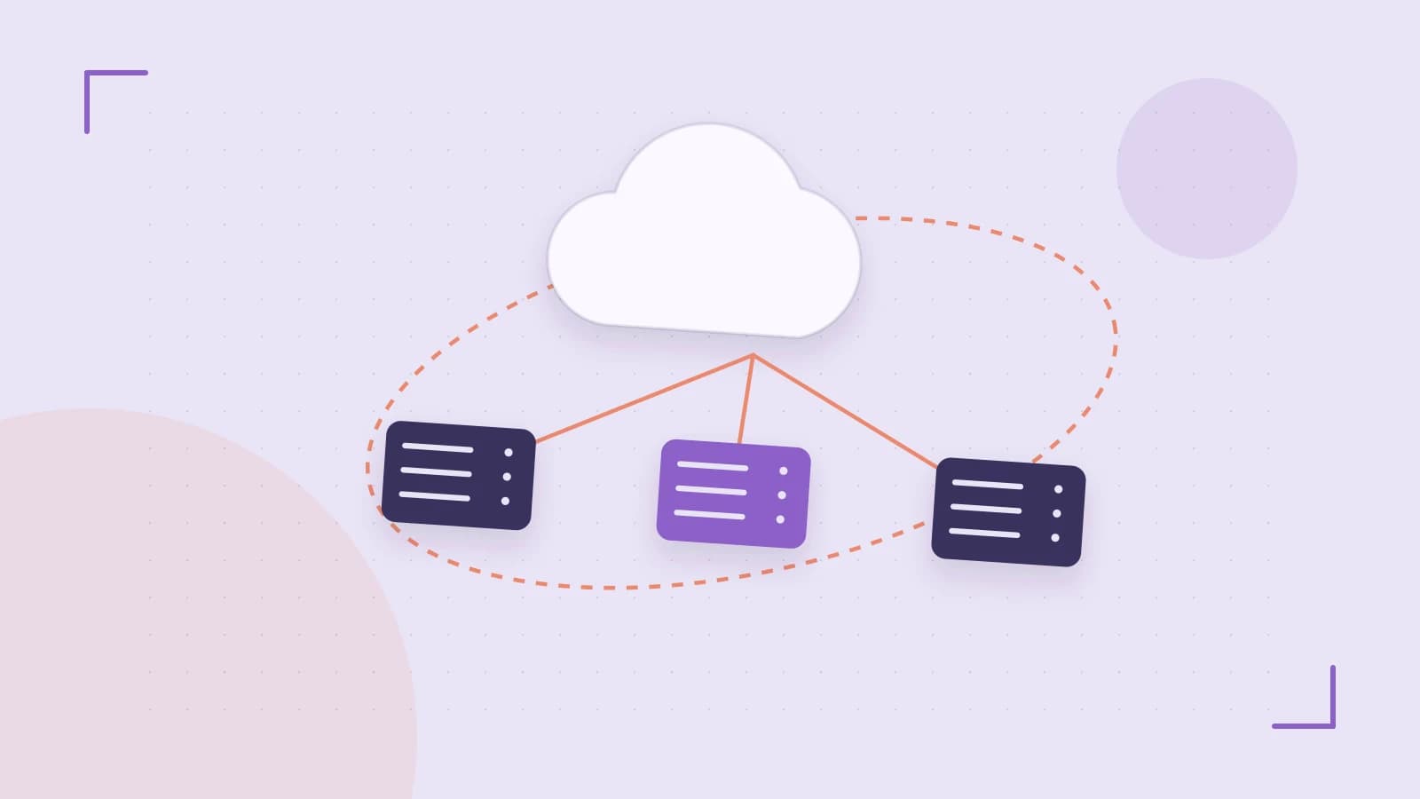Editorial illustration of cloud infrastructure, connected server racks and an orbital service map