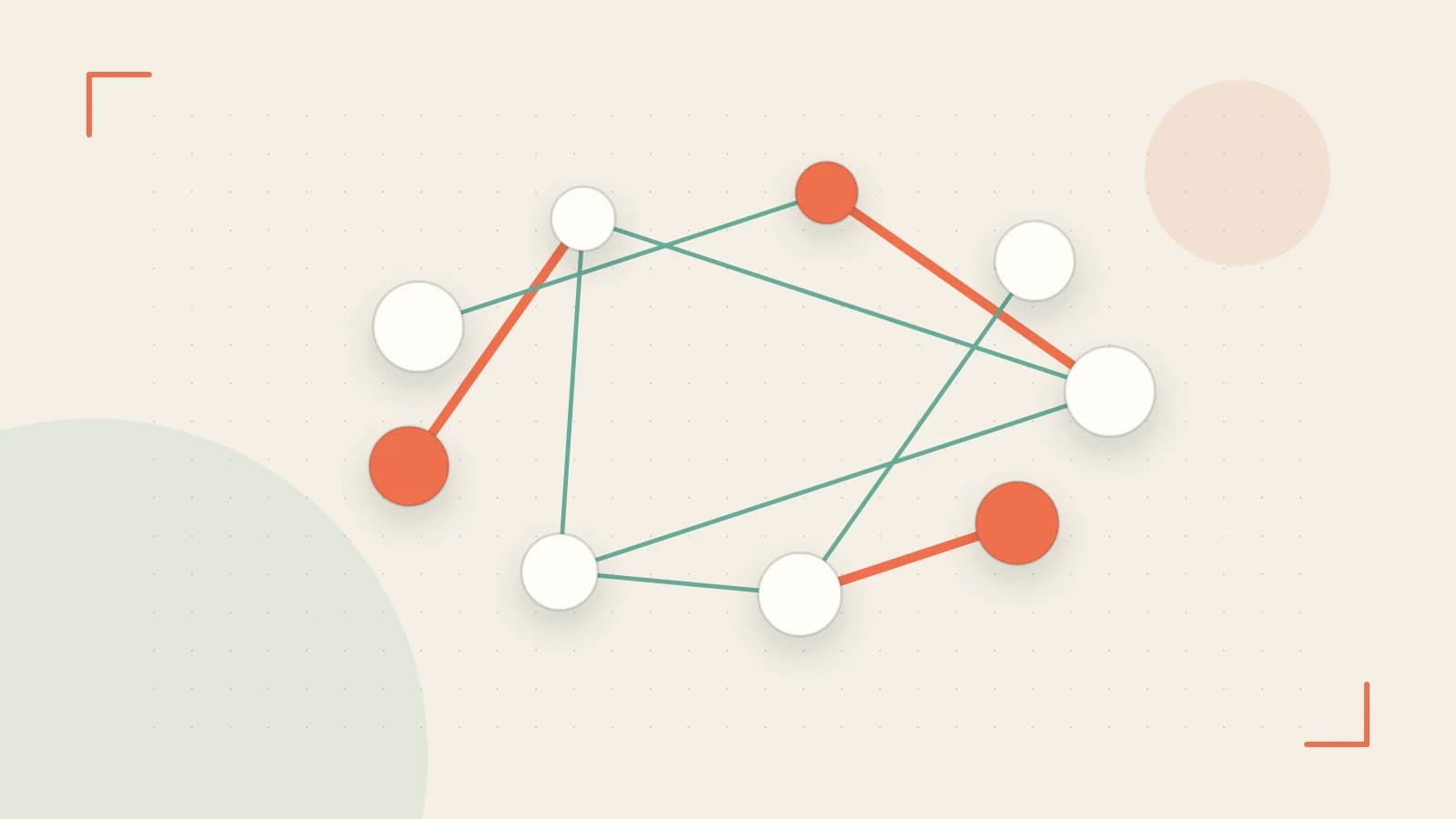 Editorial illustration of an algorithmic node graph with branching paths and a highlighted result
