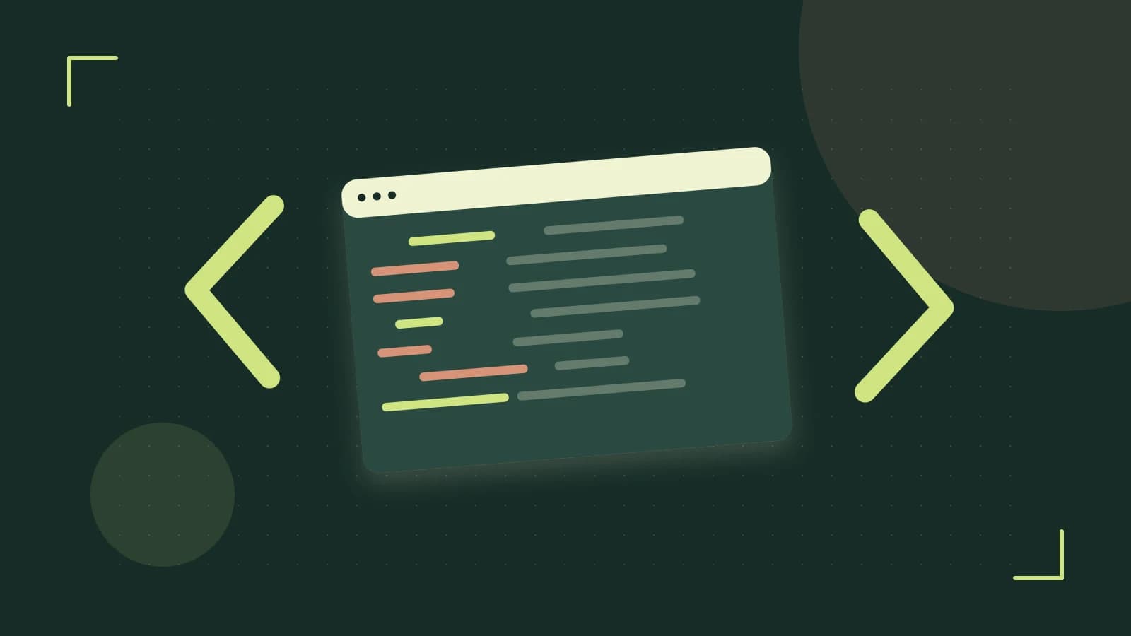 Editorial illustration of an abstract code editor, syntax blocks and oversized programming brackets