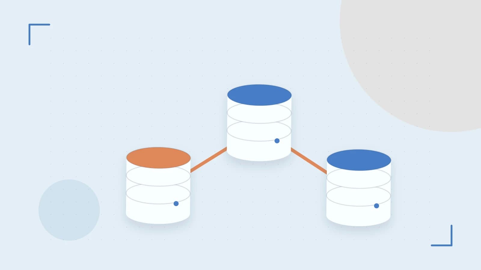 Editorial illustration of structured records, database cylinders and relationships between tables