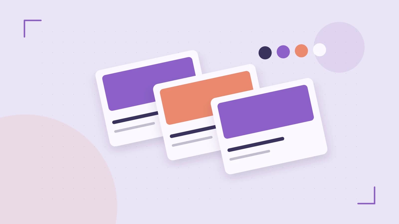 Editorial illustration of responsive browser layouts, overlapping design components and a color system