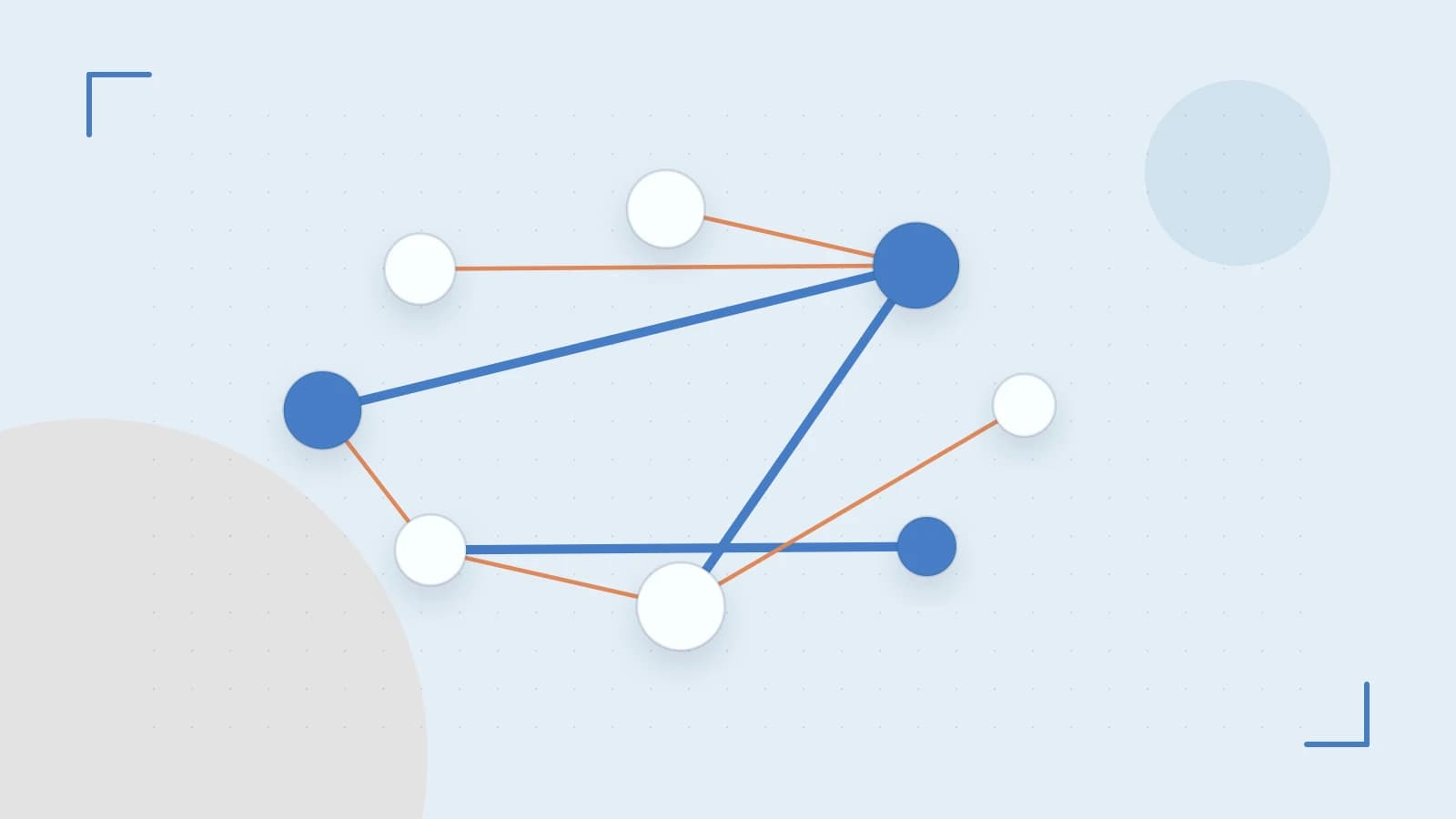 Editorial illustration of an algorithmic node graph with branching paths and a highlighted result