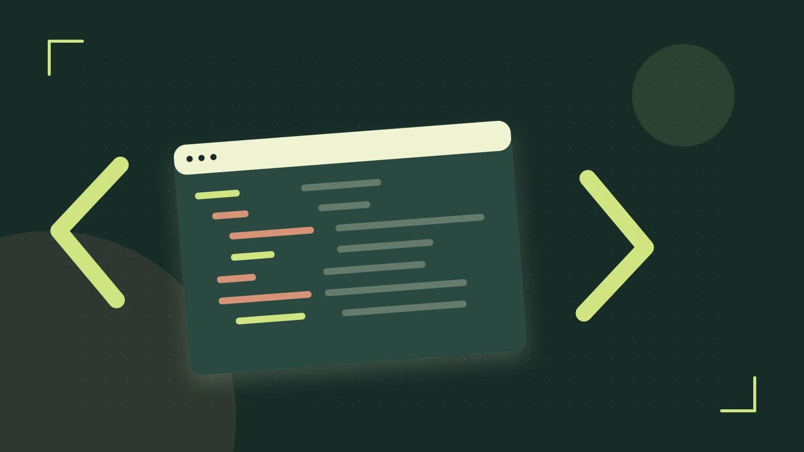 Editorial illustration of an abstract code editor, syntax blocks and oversized programming brackets