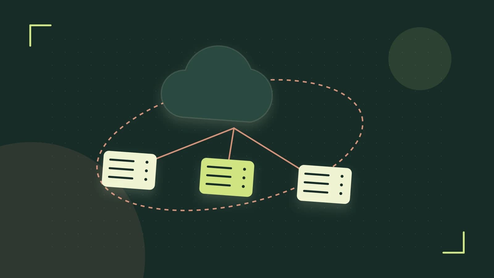 Editorial illustration of cloud infrastructure, connected server racks and an orbital service map